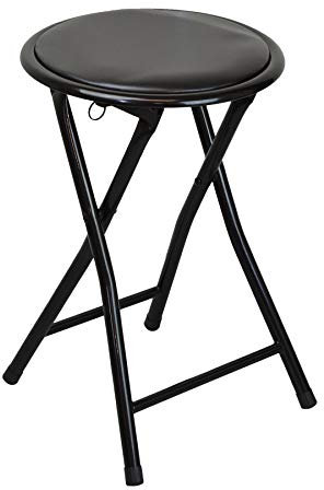 Harbour Housewares Black Padded Folding Stool - Easy Store Metal Frame Sponge Padded Stool with Floor Protector Bumper Feet Lightweight Foldable Seat for Kitchen Bar, Breakfast Bar