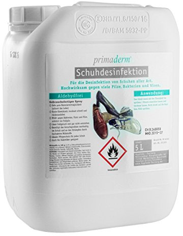 PrimaDerm Schuhdesinfektion im Spray, Desinfektionmittel gegen Pilze, Bakterien und Viren in Schuhen, Schuhdeo, 5 L