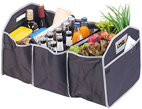 Lescars Kofferraumtasche: 2in1-Kofferraum-Organizer mit 3 Fächern und Kühltasche, faltbar (Kofferraumtasche mit Kühlfach, XXL mit Kühlfach, Kühl)