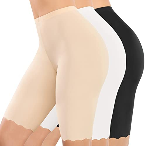 UMIPUBO 3 Pack Women's Shorts Anti Chafing Underwear Seamless Slipshort Safety Pants Ice silk Invisible Leggings Stretchy Under Dresses Boxer Briefs (L, Multicoloured)