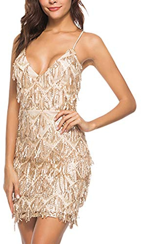 FEOYA Abito Charleston Gatsby Cocktail Frange per Festa Salsa Tango Senza Maniche S-XL