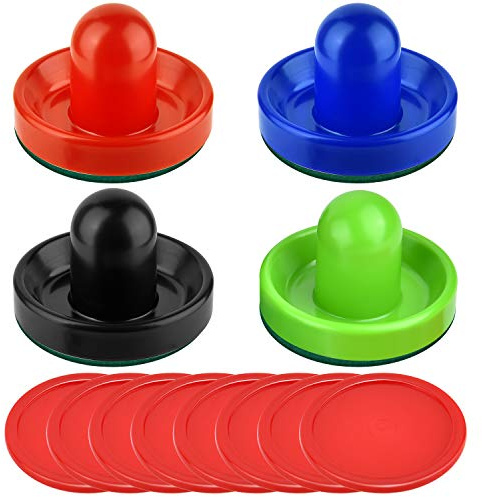 Coopay Air Hockey Pushers and Pucks, Air Hockey Paddles, Goal Handles Paddles Replacement Accessories for Game Tables (4 Striker, 8 Red Puck Pack)