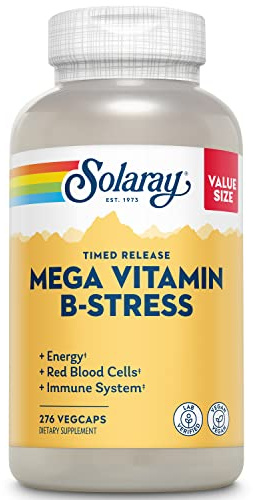 SOLARAY Mega Vitamin B-Stress - Timed Release Vitamin B Complex w/Vitamin B12, B6, Folic Acid, VIT. C - Stress, Energy, Red Blood Cell, Immune Support - Vegan, 60-Day Guarantee (276 CT)
