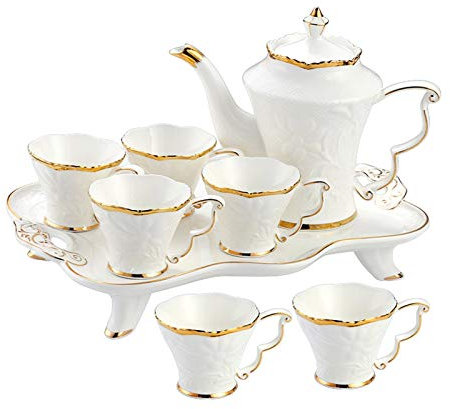 Juego de té Conjunto de té de cerámica de 8 piezas Taza de café Taza de té de la tarde Conjuntos de té de la flor Tetera Phnom Penh Decoración Decoración Artesanía Moderno Estilo Moderno Juego de té p
