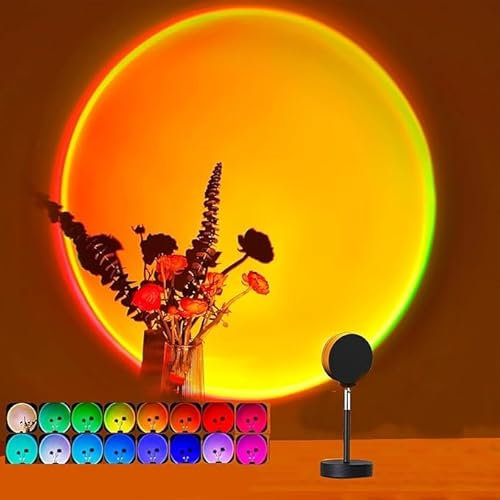 Sunset Lamp 16 Farben Sonnenuntergang Lampe USB Sonnenlampe 180° Drehbares Sunset Light mit Fernbedienun LED Projektor Sonnenlicht Lampe Sonnenaufgang Lampe für Selfie-Beleuchtung, Party, Dekoration