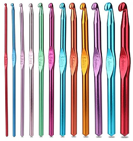 Crochet Hooks Set Aluminium 12pcs Needles 2mm 2.5mm 3mm 3.5mm 4mm 4.5mm 5mm 5.5mm 6mm 6.5mm 7mm 8mm