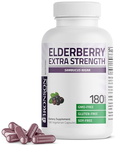 Bronson Elderberry Extra Strength, Supports Healthy Immune System & Antioxidant Protection, Non GMO, 180 Vegetarian Capsules