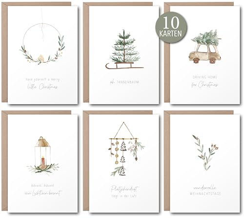 luftundliebe Weihnachtskarten - Weihnachtskarten mit Umschlag Set (10 Stück) - A6 Postkarten Set zu Weihnachten - Weihnachtskarte - christmas cards - Aquarell