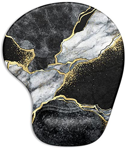 ITNRSIIET Ergonomic Mouse Pad with Gel Wrist Support Wrist Rest Smooth Surface Non-Slip PU Base Comfortable Office Supplies Pain Relief, 9.5 x 8 inches, Black and White Marble