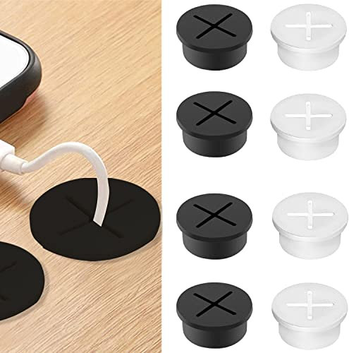 TONAUP Schreibtischdurchführung, Flexibles Silikon Kabeldurchführung, Kabel Loch Tüllen 25mm/ 1 Zoll Ø, Schreibtisch Ösen für Computertisch Draht Organisator für Haus und Büro (Schwarze + Weiß)