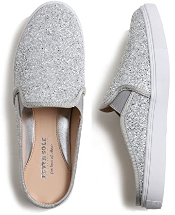 Feversole Women's Sport Mules Slip On Loafers Fashion Backless Sneakers,Sandali Sportivi Donna Glitter argento 39