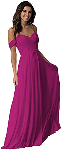 WTWVIAN Donna A-Line Off La Spalla Pavimento-Lunghezza Chiffon con Increspature Damigella D'Onore Abito da S