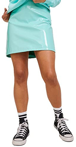 JJXX JXROWE Short Faux Leather Skirt Noos Jupe, Bleu Aruba-Détails : Brillant, L Femme