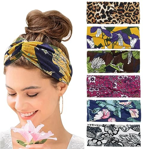 Cintas para el pelo mujer, anchas, elásticas, suaves, 6 unidades, verano, bohemio, diadema, estampado, accesorios para el cabello, yoga, deporte, multicolor, delgadas