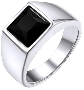 GoldChic Schwarzer/Blauer Stein Ring Herren Damen Siegelring mit Gravur Geburtsstein Edelstahlring Bandring Solitärring Schmuck Größe 54mm bis 72mm wählbar