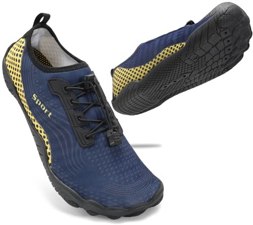 ZHR Badeschuhe Herren Surfschuhe Wasserschuhe Outdoor Strandschuhe Leicht Aquaschuhe Navy Yellow EU45