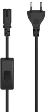 Hama Netzkabel 2 polig, Eurostecker, Schalter, 2m, Doppelnut/C7 | Stromkabel schwarz, Gerätekabel, Ersatzkabel für Drucker, Netzteile, Fernseher, Radio, Kassettenrekorder etc.