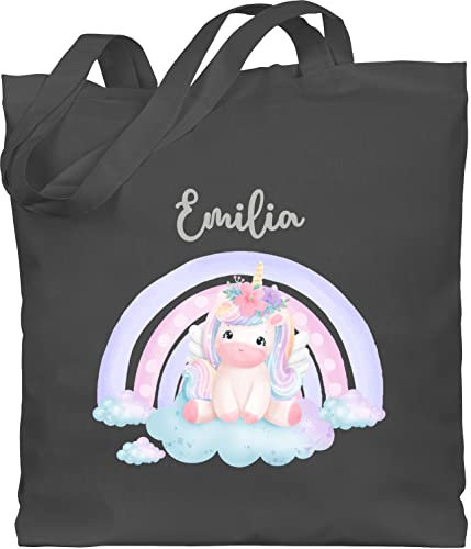 Baumwolltasche - Einhörner - Einhorn Unicorn Süß - Unisize - Dunkelgrau - personalisierte tasche kindergarten stofftasche kinder name unicorns regenbogen beutel stoffbeutel wechselkleidung
