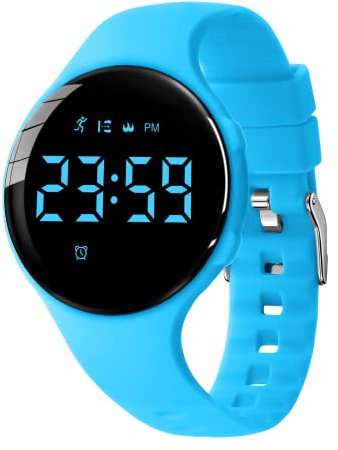 BEN NEVIS Digitale Fitnessuhr mit Schrittzähler, Vibration, Alarm, Entfernung, Stoppuhr und Übung, wasserdicht, wiederaufladbar, aus Silikon, für Jugendliche und Kinder, 33-blau-a, Modern