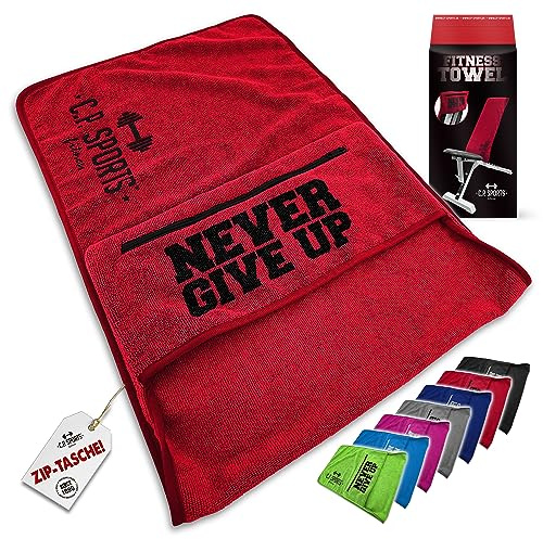 C.P. Sports Fitness Handtuch Towel Mikrofaser | Fixierung + Tasche mit Reißverschluss | Fitnessstudio Gym Training Sport | extra weich, waschbar, lang & groß | für Frauen & Männer | 5 Farben