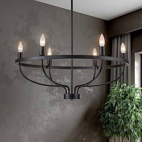 BrkNit 6-Light Black Chandelier, Candle Chandeliers for Dining Room, Vintage Farmhouse Chandelier Light Fixture for Entryway, Bedroom, Foyer and Living Room