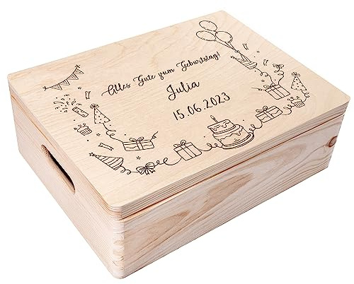Creative Deco Personalisiert Geburtstag Geschenke für Frauen, Männer Kinder | Erinnerungsbox Holzkiste | Basic Motiv für Geburtstag | Individuelle Geschenk | Geschenkkiste Geschenkbox