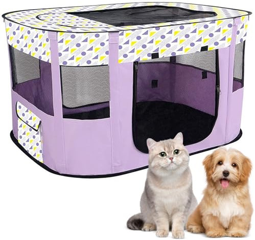 Welpenlaufstall Tierlaufstall, Faltbarer Haustierzaun, Welpenauslauf Rechteckiges Zelt, Welpenlaufstall für Drinnen, Tragbar Kleintiergehege für Kätzchen, Welpen, Kaninchen (Lila)
