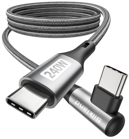 Silkland Câble USB-C vers USB-C 2M Coudé [240W 48V/5A], PD3.1&QC4.0+ | Câble Type-C Charge Rapide 90 Degrés pour iPhone 17 16 15/Pro Max, Galaxy S26 Ultra S25-S21, MacBook Pro/Air, iPad Pro/Mini
