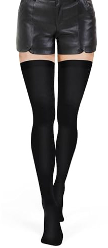 SwirlColor lårhöga strumpor för kvinnor, svart bomull elastiska över knästrumpor 90 cm/35,43 tum extra långa knähöga strumpor perfekta för dagligt arbete cosplay och sport, Svart, 30-36 Tall