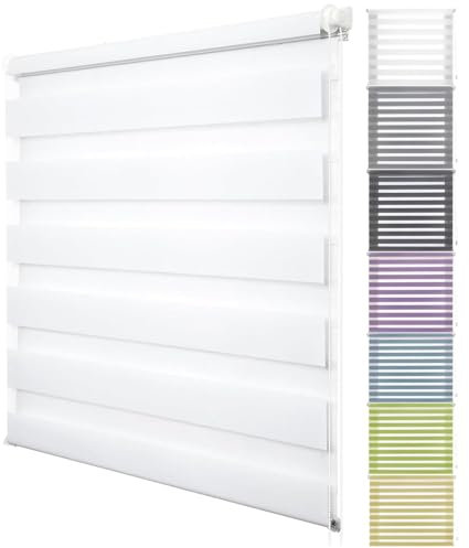 Doppelrollo Klemmfix ohne Bohren 50 x 240 cm Hitzeschutz, Sichtschutz Duo Rollo Sonnenschutzrollo inklusive Montagematerial für Tür & Fenster, Weiß