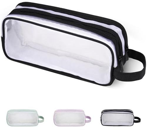 JIANTA Federmäppchen Groß Durchsichtig Federtasche Schwarz mit 2 Fächern für Erwachsene Mädchen Jungen Mäppchen mit Reißverschluss Etui Schule Stiftetasche Pencil Case Schulsachen