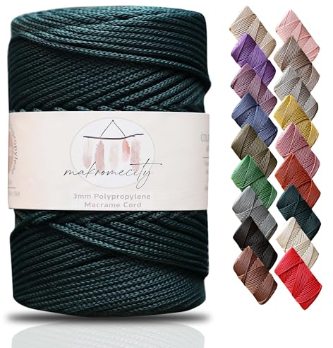 Makromecity, premium polyester makramé sladd 3 mm x 130 meter (40 fot) 3 mm polypropen skog grön makramé sladd virkad makramé väska sladd hantverk för vägghängningar, väskor, underplatta