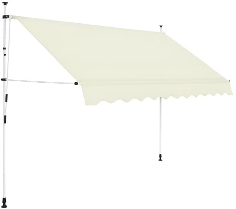 Markise mit Handkurbel 300x250 ohne Bohren | 3m breit & variabel in der Höhe | Einziehbare Klemmmarkise für Terrasse, Balkon, Fenster mit Kurbel (Creme) | Maximale Projektion 120 cm