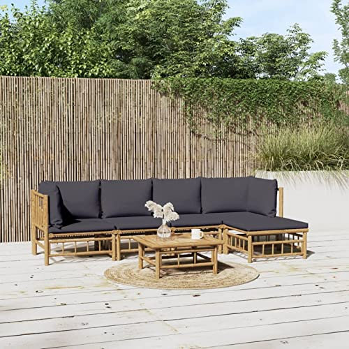 Faroom Gartenlounge Set Bambus Lounge Gartenmöbel Set Loungemöbel Set Bambus Balkon Lounge Sofa Outdoor Balkonmöbel Kleiner Gartengarnitur Sofagarnitur Dunkelgrau 6-tlg-Type-20
