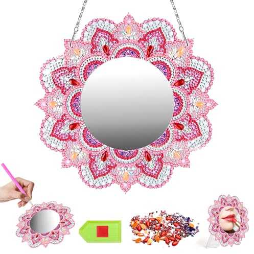 TNSLAND Diamond Painting Spiegel, Schminkspiegel Bastelset, Diamond Painting Mandala Kosmetikspiegel, Spiegel Geschenke für DIY Handmade Anhänger