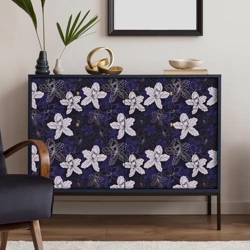 CRE8TIVE Papier peint floral autocollant vintage pivoine violet blanc 30,5 x 300 cm papier peint feuille pour chambre à coucher, salle de bain, film vinyle pour meubles, armoire, tiroir