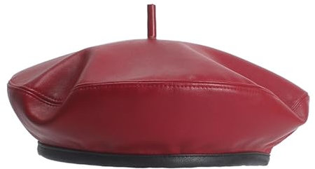 ASumPio Leder-Baskenmütze für Damen, Schiebermütze, Kürbis-Mütze, verstellbar, Vintage, für Herbst und Winter, Rot, Einheitsgröße