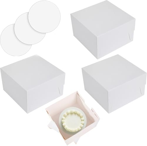 6 PCS 10 Inch Cake Board & Box Set for Tiered and Decorated Weddings, Celebrations, and Transport - White