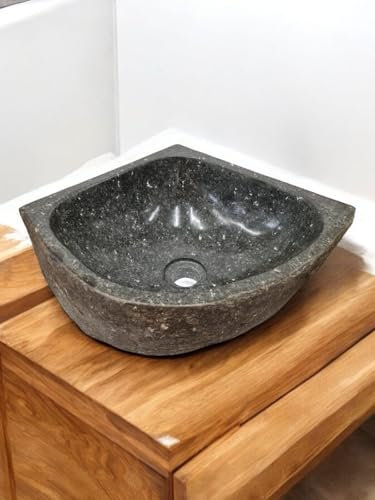 Lavabo esquinero de piedra de río – Piedra natural hecha a mano – Lavabo de esquina para pequeños inodoros o baños – solución de ahorro de espacio con un toque exótico