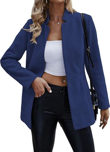 Jhsnjnr Donna Aperto Anteriore Elegante Blazer Manica Lunga Collo Alto Caldo Giacca Lunga Cappotto Business Tweed Tuta Giacca, Blu mare, XL