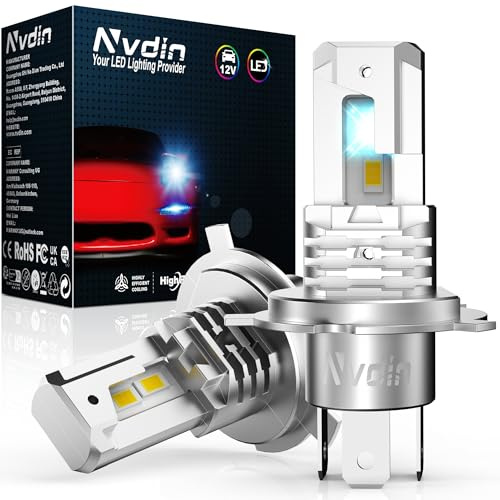 Nvdin h4 led 20000lm, lampadine per fari auto o moto, kit lampadina 12v per abbaglianti e anabbaglianti, dimensioni 1:1 alogena, luci anteriori senza ventilatore, luce bianca 6000k