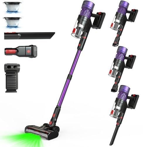 SENZONE Aspirateur Balai sans Fil,500W/37Kpa/45min Aspirateur sans Fil,Brosse Sol Anti-Emmêlement, Écran LED,Tube Pliable,Aspire Poils Animaux, pour Sols Durs et Voiture(Noir+Violet,F500-2)