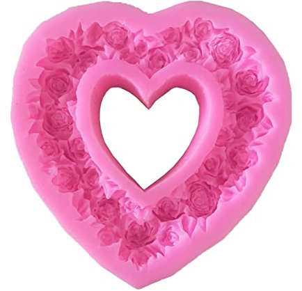 Moule en silicone 3D en forme de cœur en forme de rose fait à la main pour décoration de gâteau de mariage