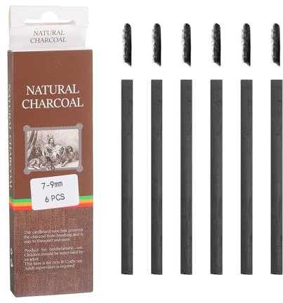 sourcing map Willow Charcoal Sticks, 7-9 x 135mm Willow Charcoal Pencils Soft Sketch Vine Art Supplies Set for Drawing Sketching Shading Painting Artists Beginners (Black, Pack of 6)
