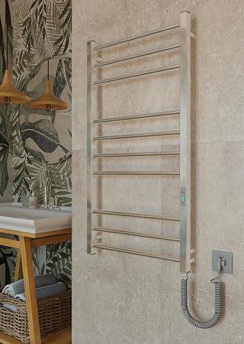 ELNA® Scaldasalviette Elettrico Сromo 101x53 cm, 147W - Termosifone Bagno Moderno in Acciaio Inox 304 con Termostato, Timer & Eco, IP44 - Radiatore da Parete