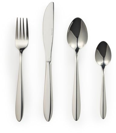 Salter Leyland Ensemble de Couverts 16 Pièces – Acier Inoxydable 18/0, Service pour 4, Passe au Lave-Vaisselle, Coutellerie à Finition Miroir, Couteaux, Fourchettes & Cuillères