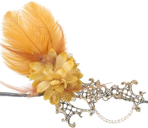 ETOFETE 1920s Long Feather Lace Masquerade Mask for Women Half Face Eye Mask for Halloween Costume Party Proms Cosplay Accessories