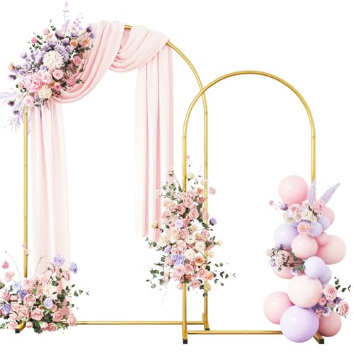 Lilbitty 2 Piezas Arco de Boda de Metal, Arco de Globos para Aniversarios de Oro, cumpleaños y Fiestas, Fondo Decorativo con Soporte, Montaje con Tornillos