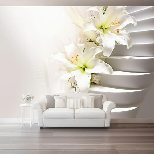 Marfil Papel Pintado No Tejido - Moderno Floral Escalera De Caracol Imprimir Mural Pared de Fondo de TV, 300 x 210 cm Papel Pintado para Decoración de Pared de Moda