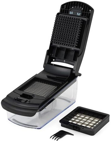 Hachoir à aliments 2-en-1 Salter Expert – Hacher & émincer les oignons, légumes, 2 lames de coupe interchangeables en acier inoxydable, garantie de 10 ans, base antidérapante, facile à nettoyer